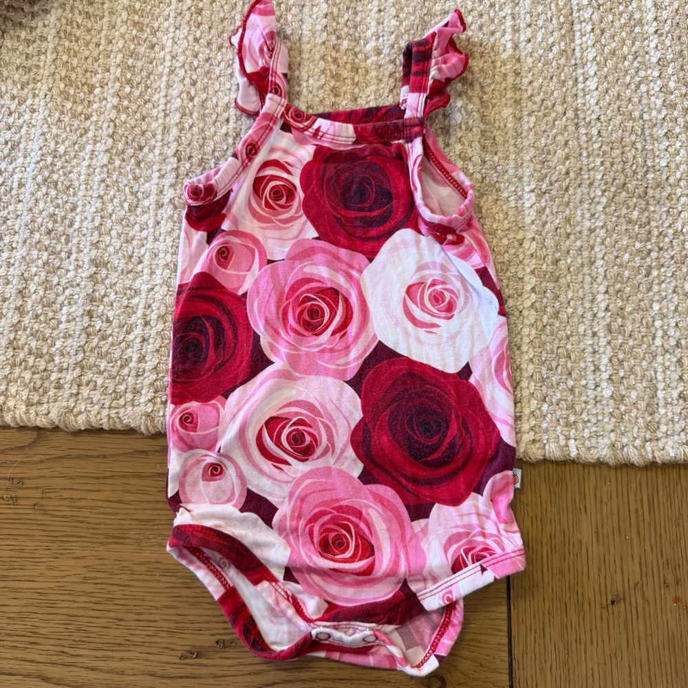 Scoots Baby Girls Rose Print Ruffle Strap‎ Bodysuit 6-12 Months